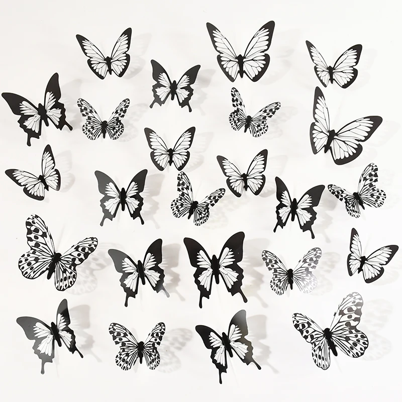 24/48 stücke schwarz weiß 3d Schmetterling Wanda uf kleber Hochzeits dekoration Haupt schlafzimmer Wohnzimmer DIY Schmetterlinge Wandt attoos liefert