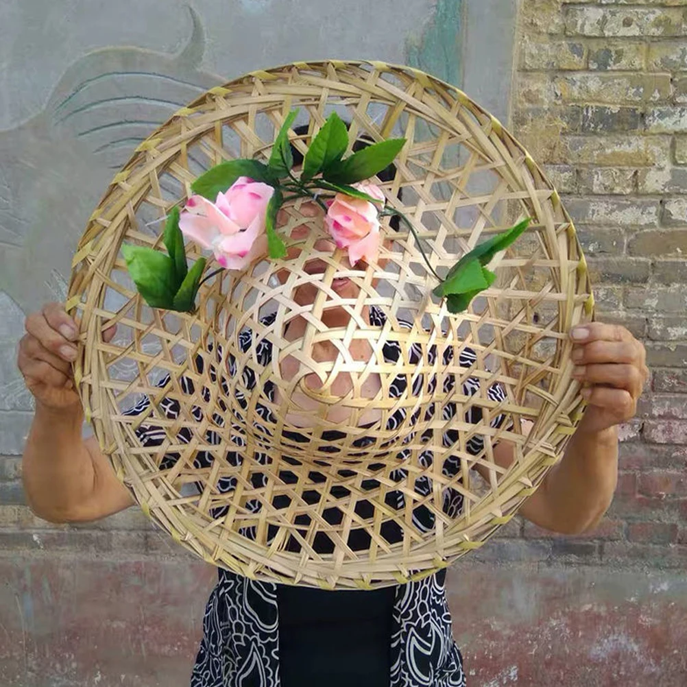 

Bamboo Woven Hat Lightweight Rustic Costume Party Cosplay Dance Stage Performance Oriental Asian Decor Hat Prop For Festival