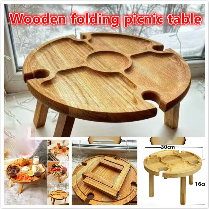 Tavolo da Picnic pieghevole da esterno In legno tavolo da Picnic pieghevole con supporto In vetro tavolo pieghevole da Picnic portatile da esterno In vetro 2 In 1