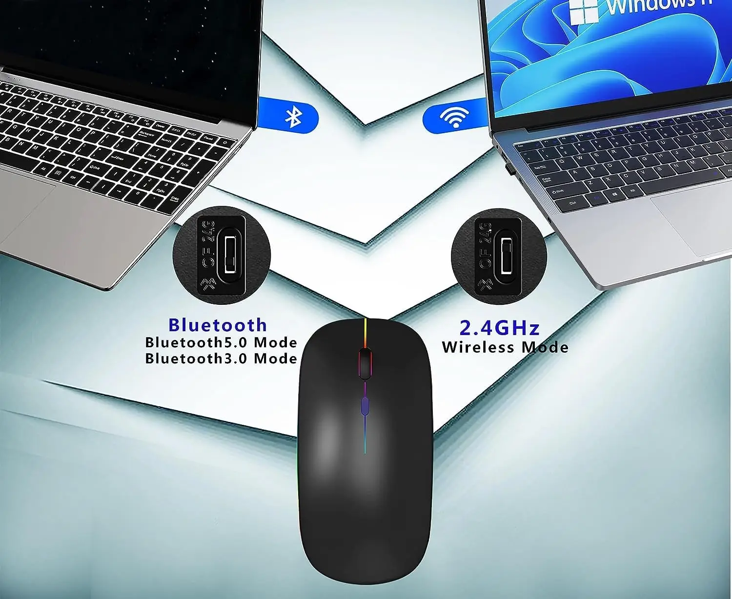 Mouse Bluetooth Wireless LED Dual Mode Mouse portatile sottile silenzioso ricaricabile Mouse portatile Dual Mode 15 pezzi