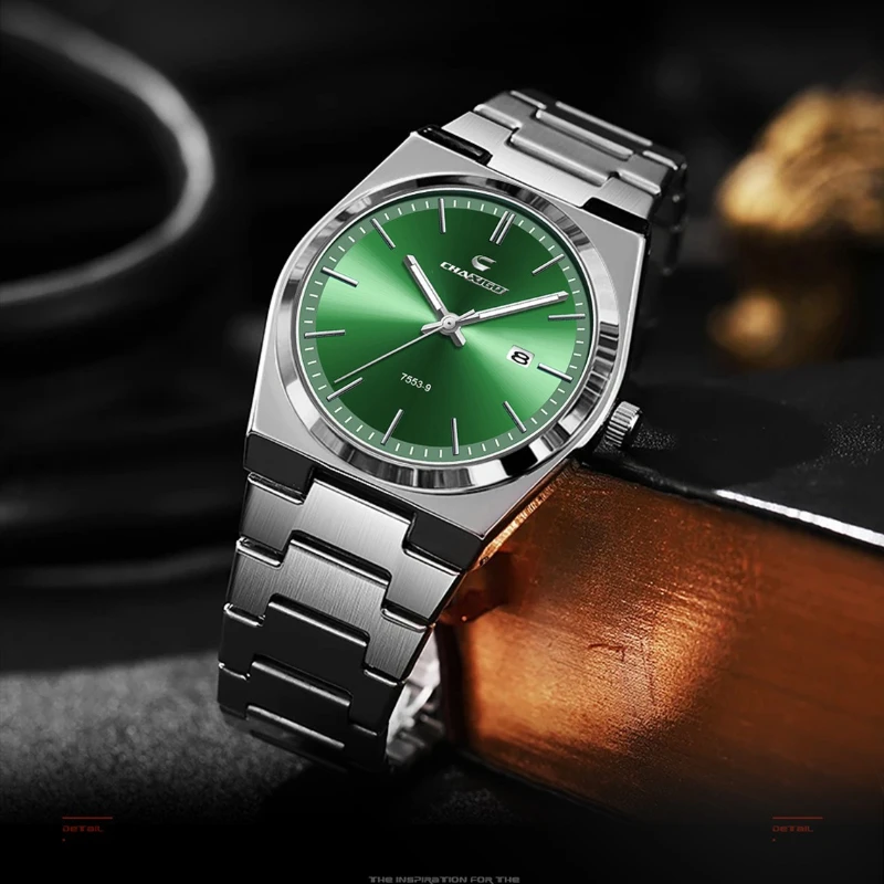 CHAXIGO 7553 Business Ultra Thin Men's Watch Waterproof Luminous Quartz Watch Alloy Case Calendar Steel Strip Watches for Man