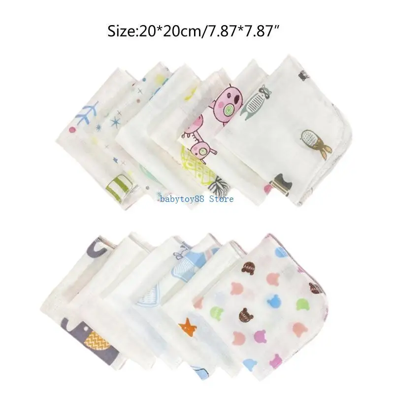 Y4UD – ensemble gants toilette pour bébé, 10 pièces, 20x20cm, imprimé dessin animé mignon, Double couche gaze,