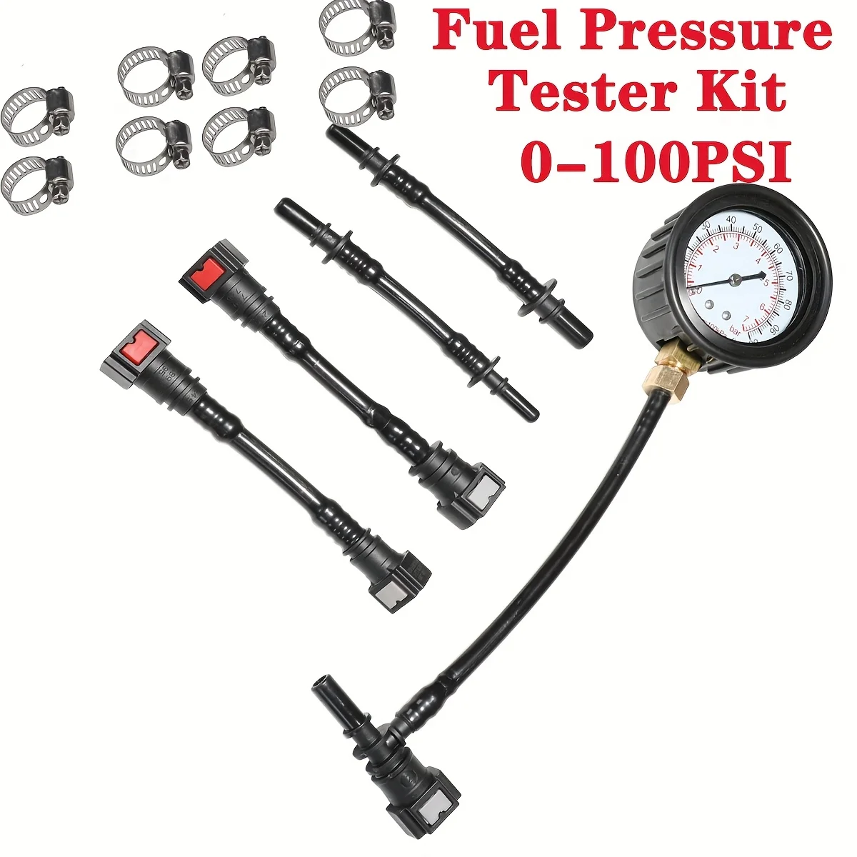 

Fuel Pressure Test Kit - 0-100 PSI Quick Connect Tester Gauge with Valve for Cars, Motorcycles, Trucks, Fits Most Vehicles