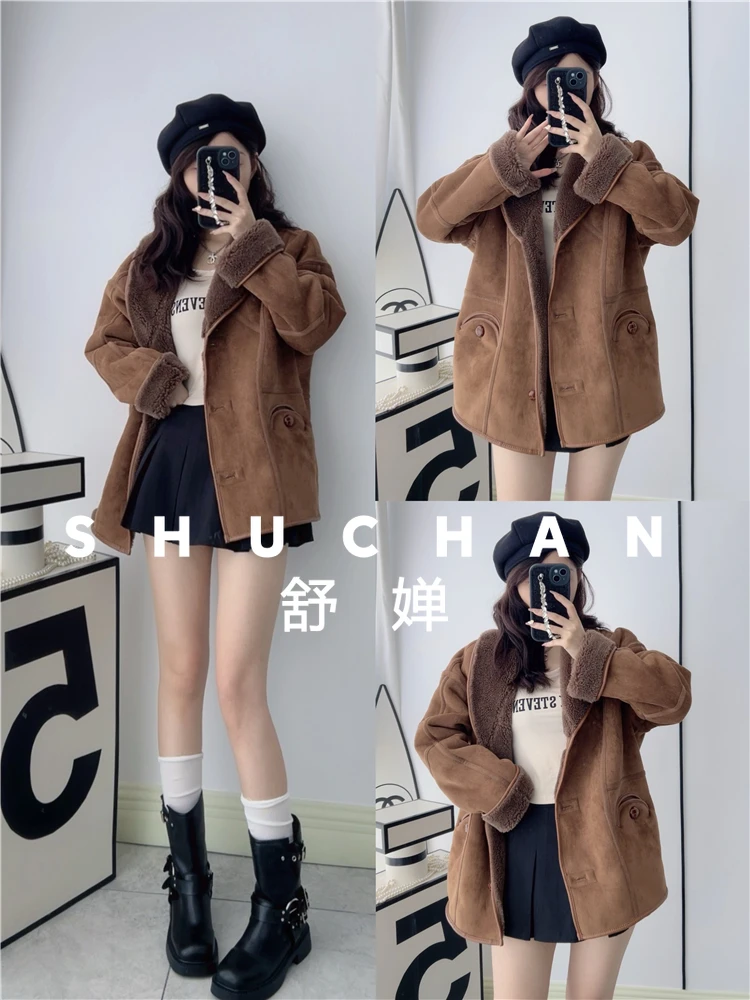 เสื้อโค้ทขนสัตว์แท้ 100% สำหรับผู้หญิง สไตล์เรโทรใหม่ แจ็คเก็ตทรงรถไฟ ขนแกะ เสื้อโค้ทขนสัตว์สำหรับผู้หญิง เสื้อโค้ทฤดูหนาวสำหรับผู้หญิง