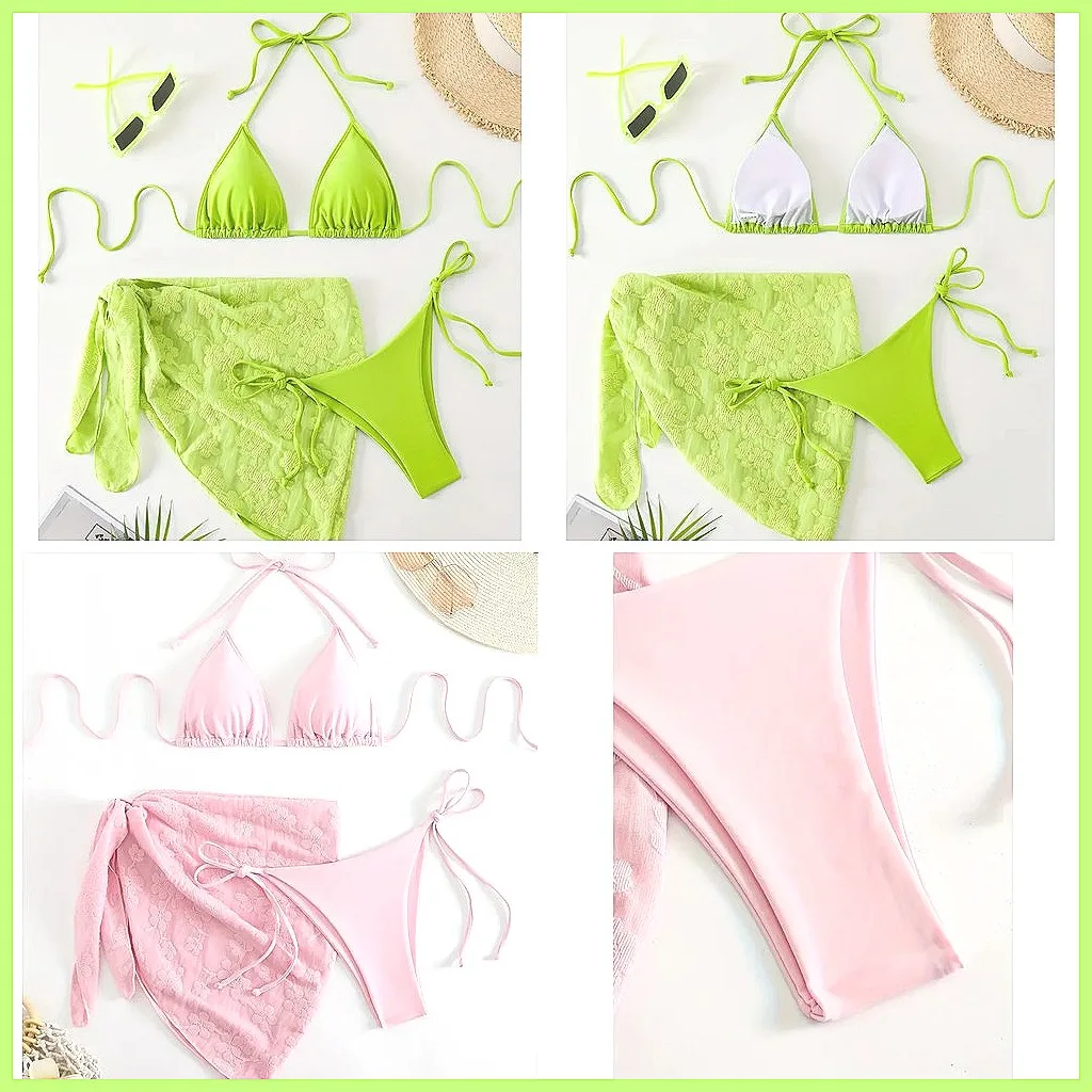 

Sexy 3Pcs Brazilian Bikini Set for Women, High-Waisted Swimsuit Beach Swimwear Bathing Suits