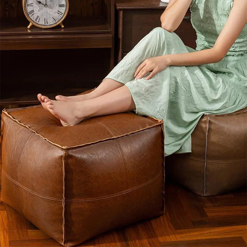 

Moroccan Pu Leather Cushion Cover Tatami Unstuffed Floor Cushion Meditation Pouf Home Decor Lazy Futon Wax Leather Ottoman