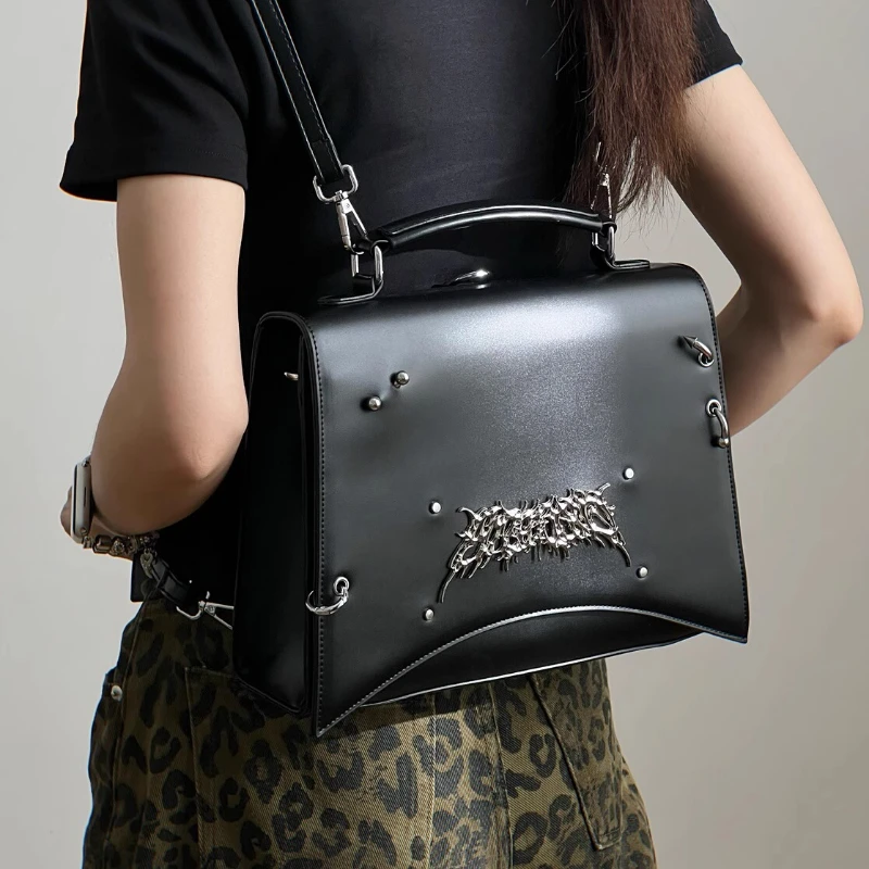 

Fashion Y2K Hot Girl Black Backpacks Рюкзак Женский Casual Waterproof Leather Street Style Schoolbag Commute Shoulder Women Bag