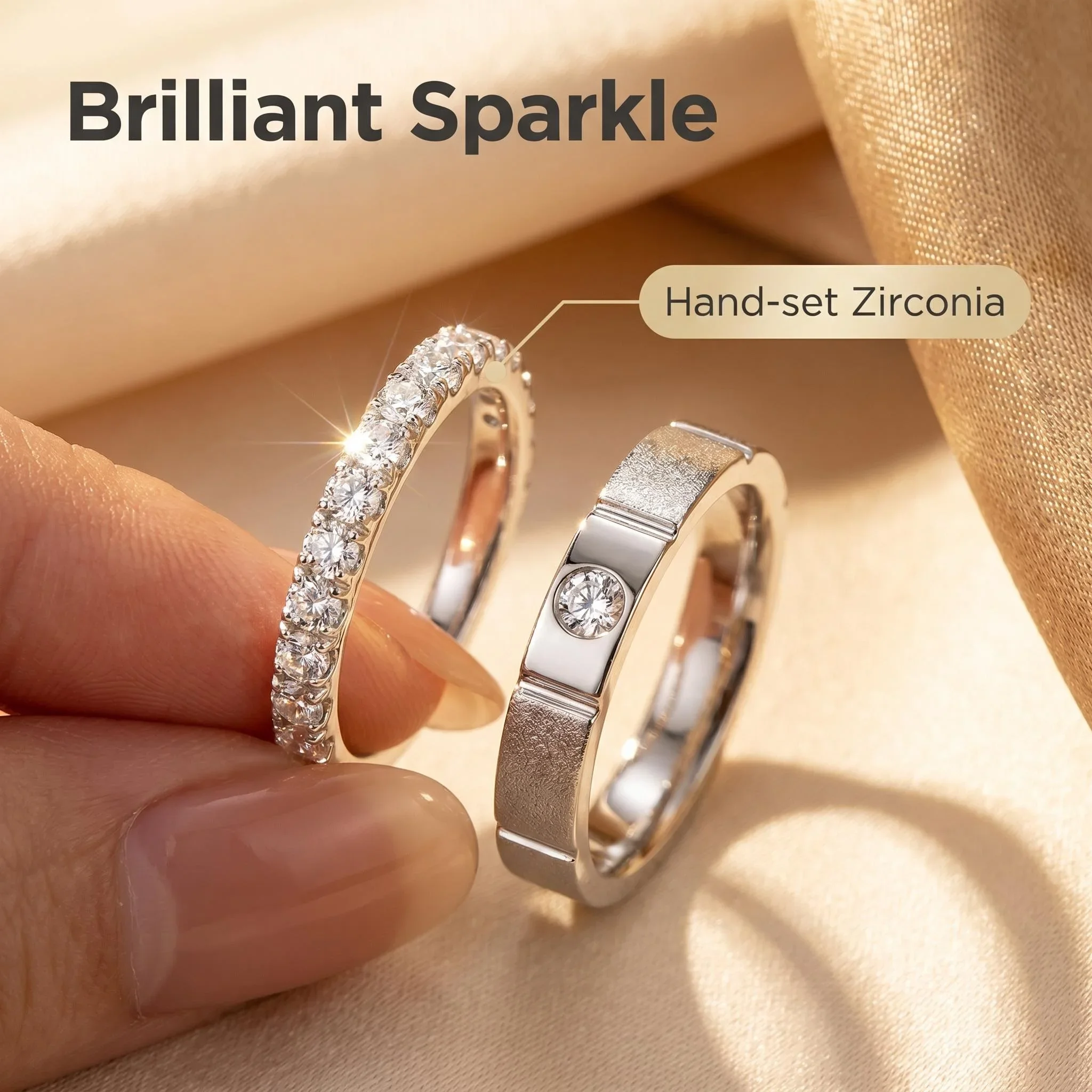 New 2pcs 925 Sterling Silver Couple Ring Fashion Jewelry Classic Style Austrian Crystal Prong Setting Women Girls Wholesale