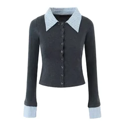 Women COTTON COLLAR CUFFS CARDIGAN Tshirt
