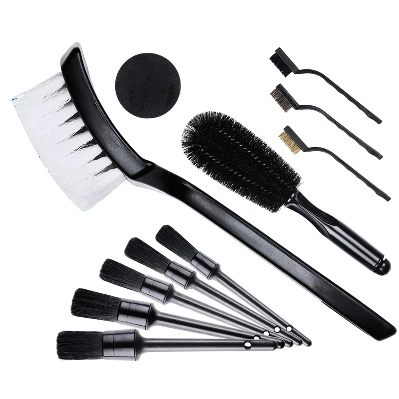 

11Pcs Car Care Brush Kit Detailing Brushes Long Handle Wheel Tire Brush Carpet Brush Wire Bristles Wheel Cleaning Tools