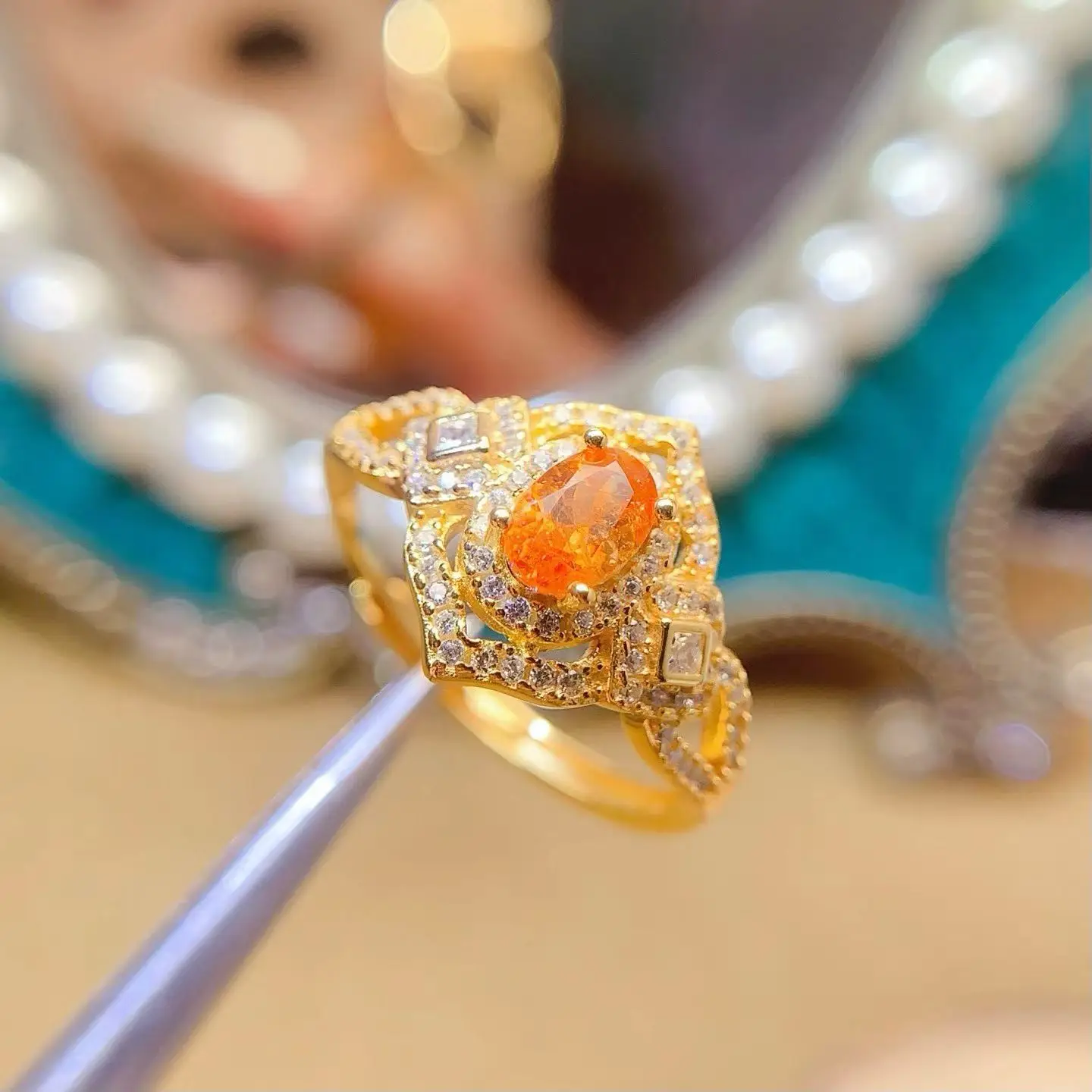 Unique Designer 925 Silver Ring 3x4mm Natural Fanta Garnet Ring with Certificate Genuine Mandarin Garnet Jewelry