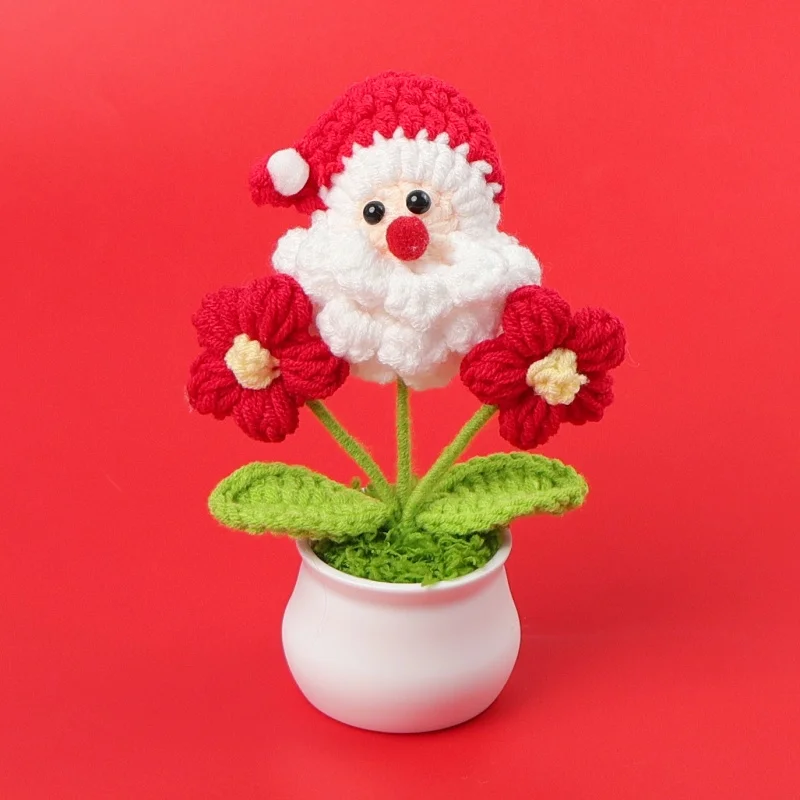 نباتات محشوة سانتا كلوز اليدوية الكروشيه محبوك الزهور الأواني الجدول ديكور المنزل هدايا عيد الميلاد عيد الميلاد للأطفال