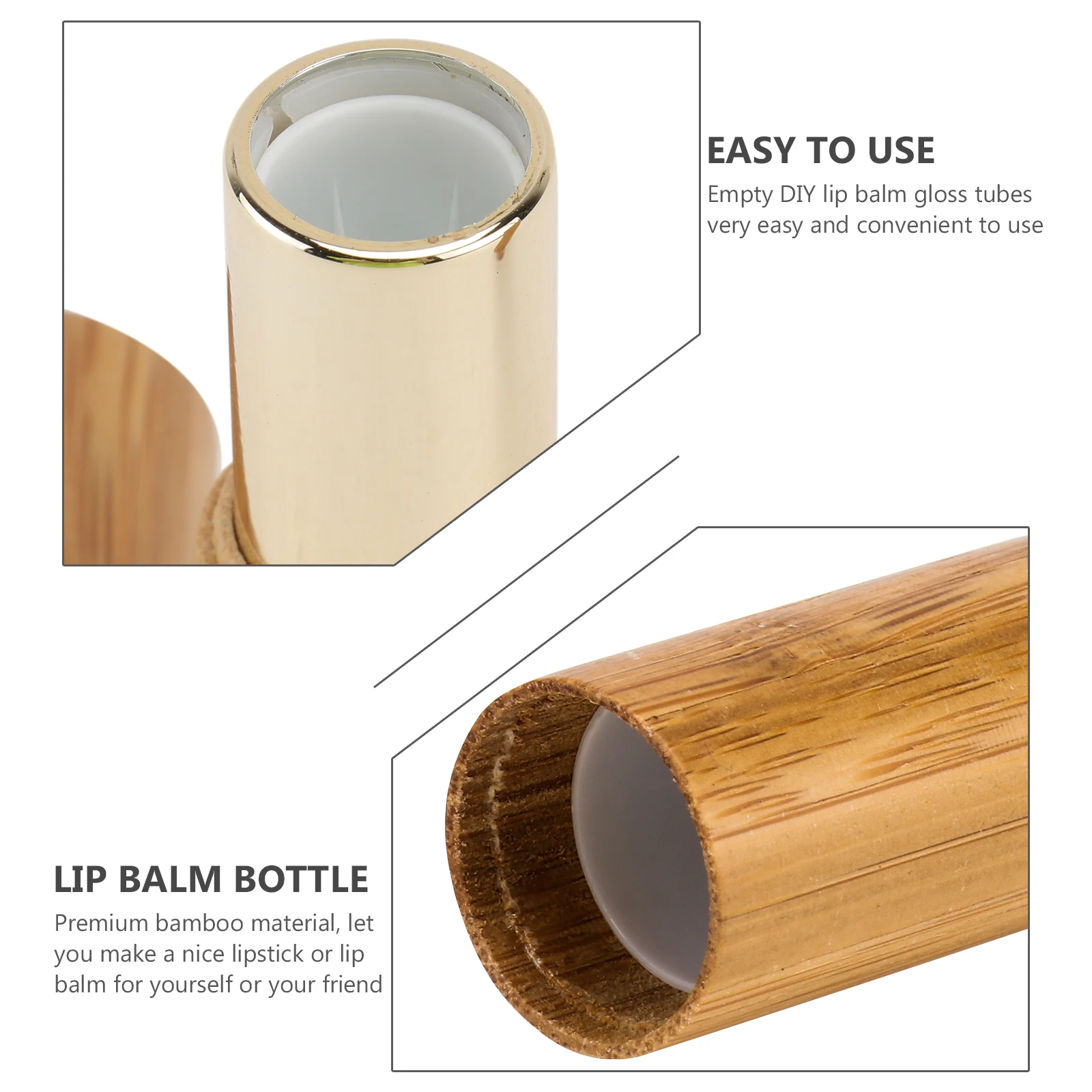 

2Pcs Bamboo Lipstick Balm Tubes 3. Rustic Lip Gloss Storage Container Golden Diameter 12.1mm DIY Lip Balm Crayon Case
