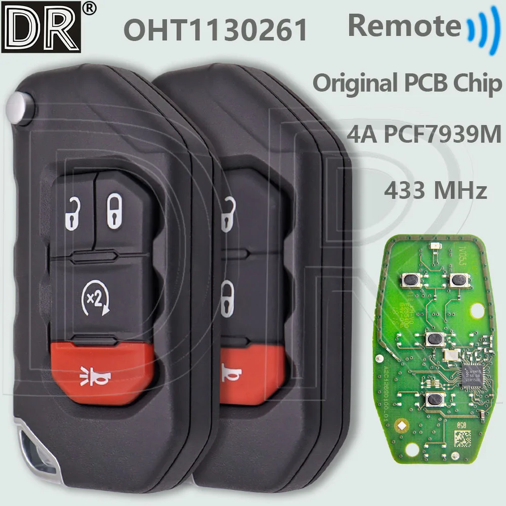 Dr oht1130261 PCBフリップカーリモートキー、4aチップ、433mhz、ジープラングラー用オリジナル2018 2019