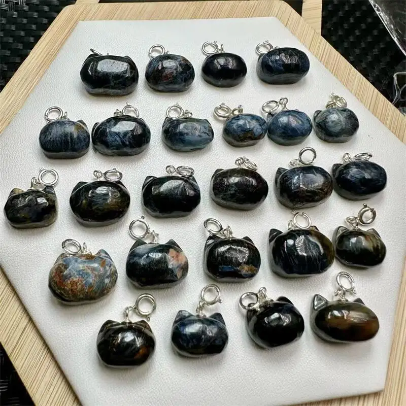 

S925 Natural Peter Stone Cat Head Pendant Crystal Healing Fengshui Stone Gemstone Reiki Jewelry Gift 1PCS