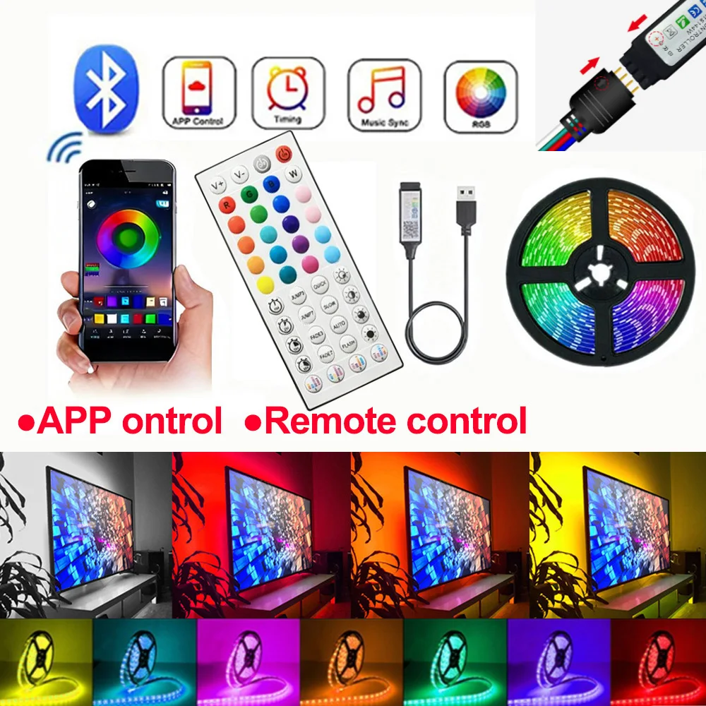 44Keys Bluetooth Remote USB 5V RGB LED Strip Lights APP Control Music Sync Flexible Tape for TV Backlight Home Decor Lighting