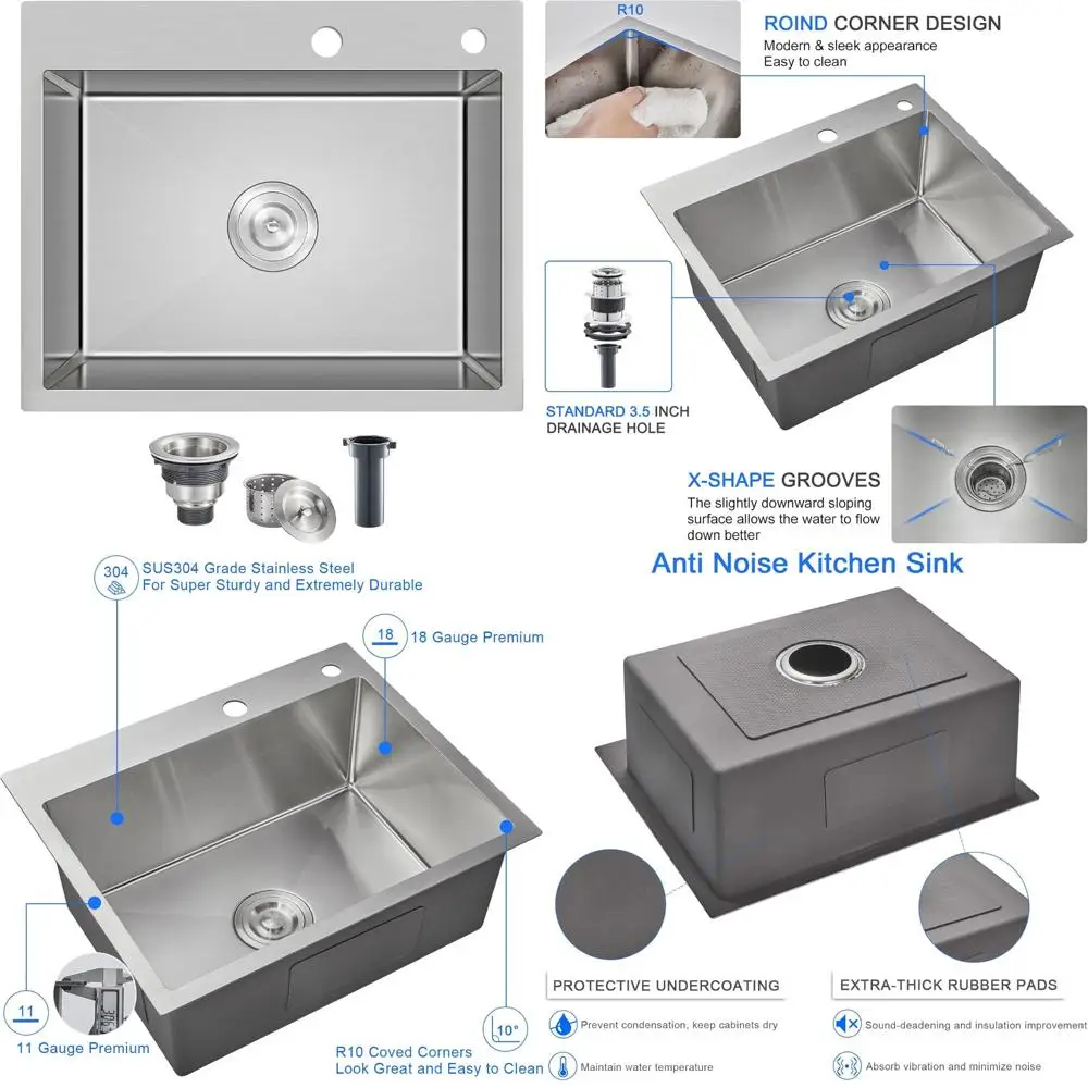 

22-inch Single Bowl Stainless Steel Kitchen Sink - Topmount Bar Prep Sink with Brushed Finish