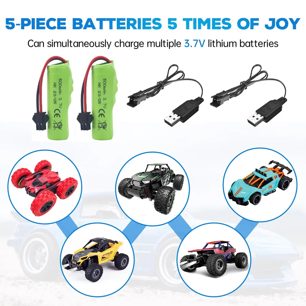 Batteria agli ioni di litio da 2 pezzi 3.7V 500mAh con spina SM-2P e caricabatterie USB per DE35 DE38 DE40 DE50 DE55 TB202 TM141 RC Stunt Car RC