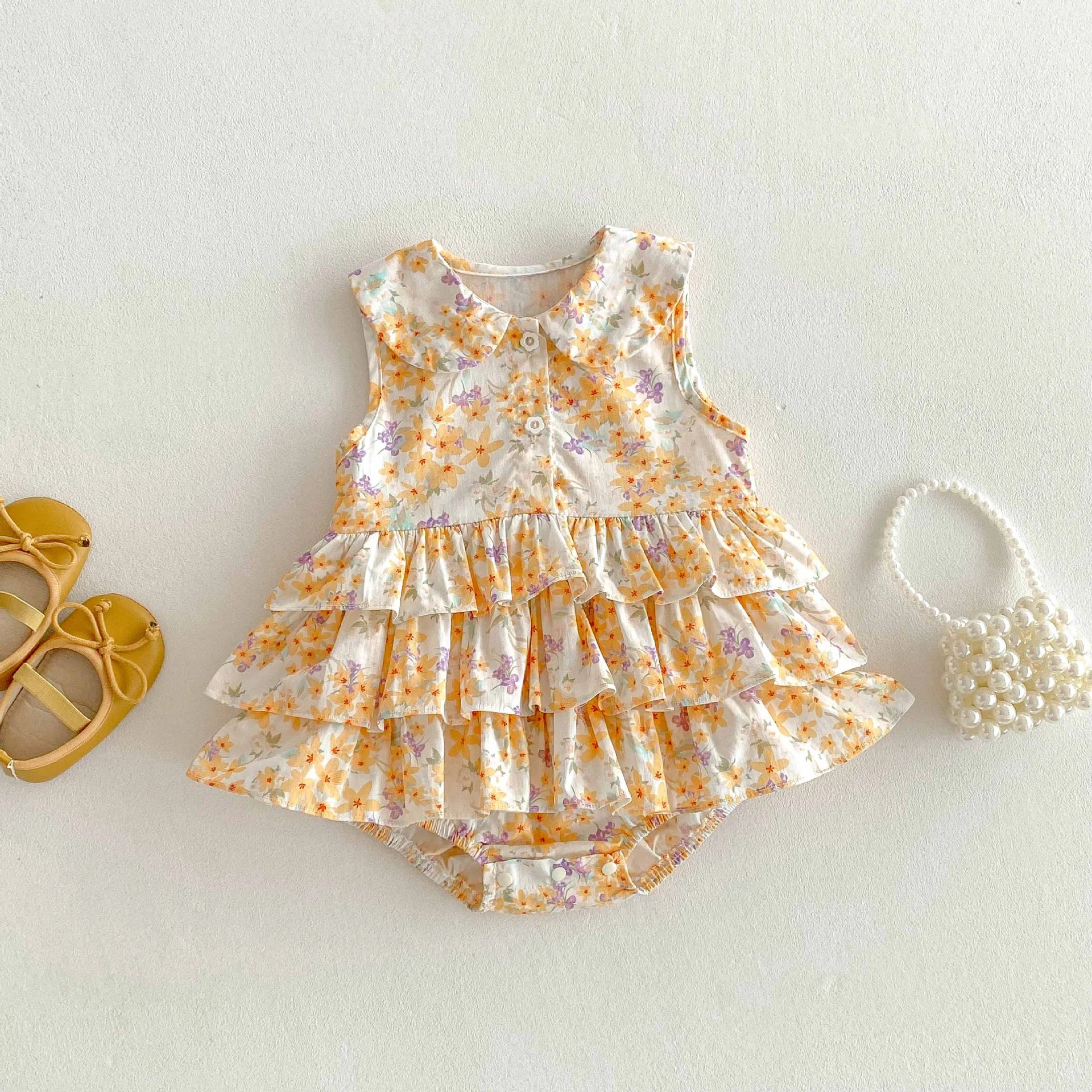 

New style baby girl summer halter top dress - fresh and light baby lightweight sleeveless princess-style wrap dress