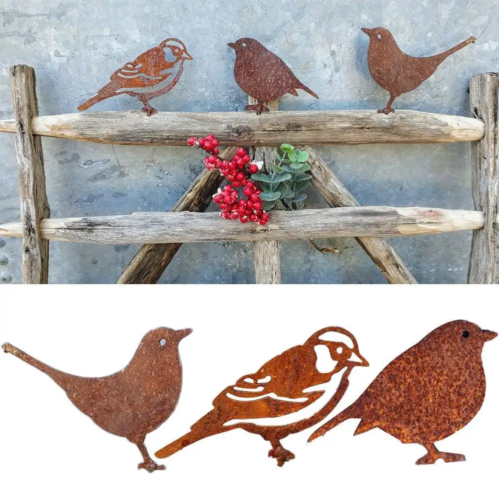 Rusty Metal Bird Silhouettes Garden Outdoor Deco Woodpecker Robin Steel Country Yard Art Gardening Decoration Bird Steel