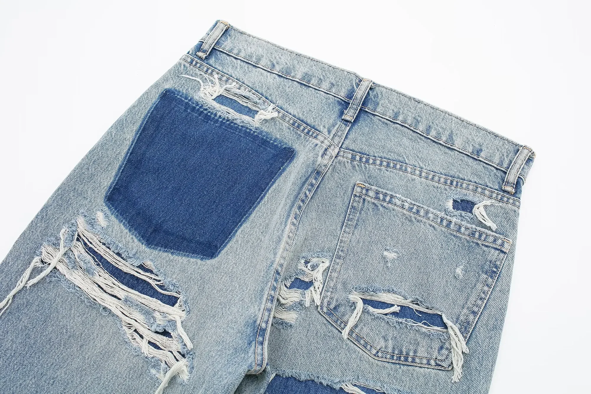 Jeans Solto de Cintura Alta Feminina com Zíper, Coringa, Decoração de Buracos, Retro, Chique, Casual, Moda, Novo, 2022