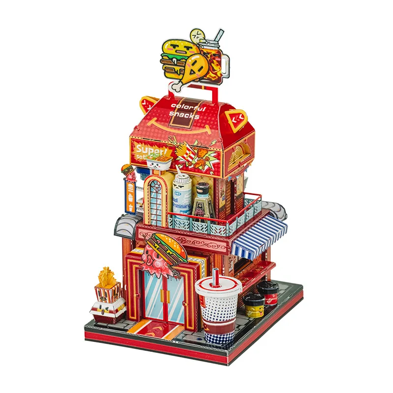 3D Metal Puzzle Model Arcade Game Center Milk Tea Shop Convenience Store Ramen Shop Building Kit DIY Assembly Toy Home Desktop