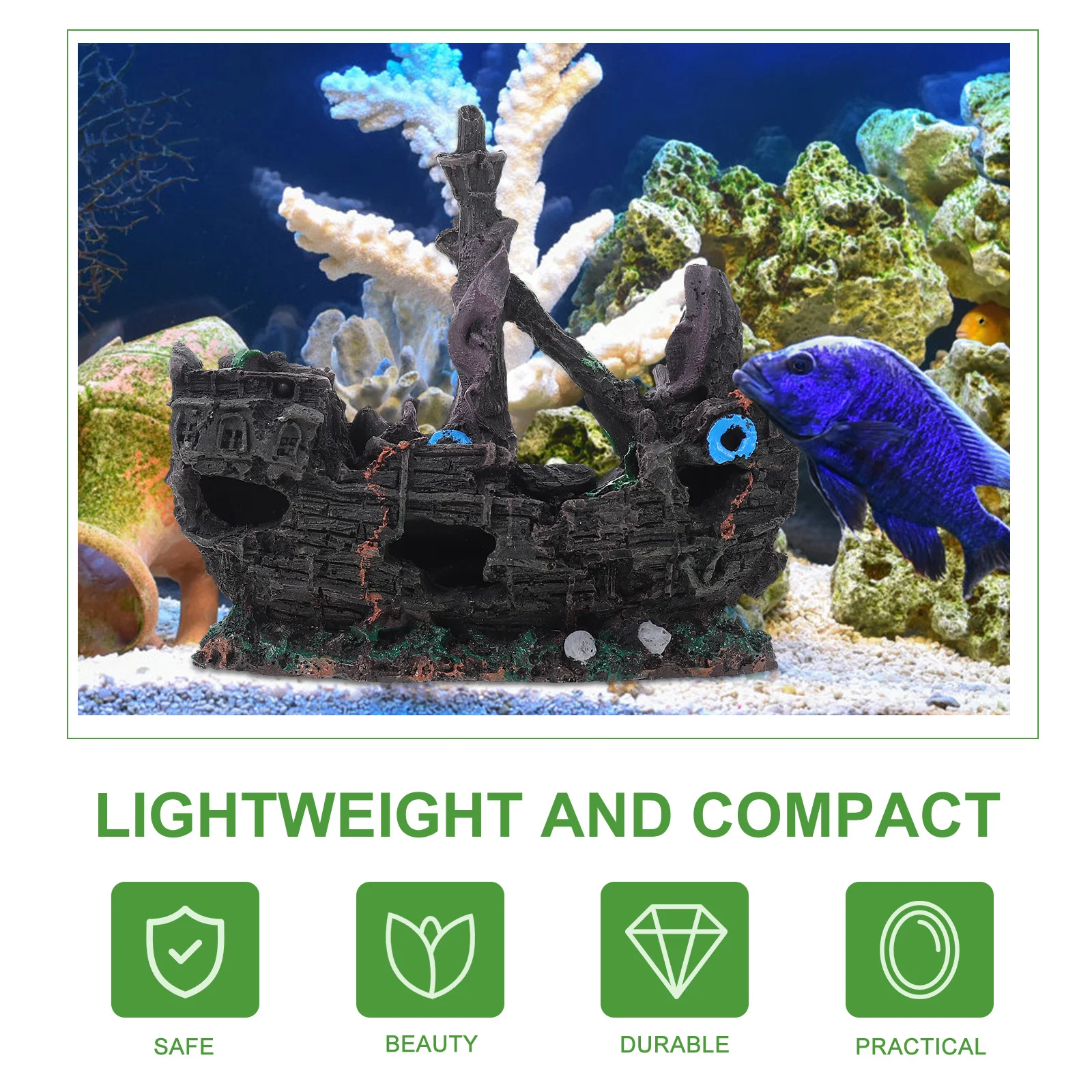 

Pirate Shipwreck Aquarium Decor Resin Simulation Boat for Fish Shrimp Hiding Place Underwater Tank Landscaping Adornment