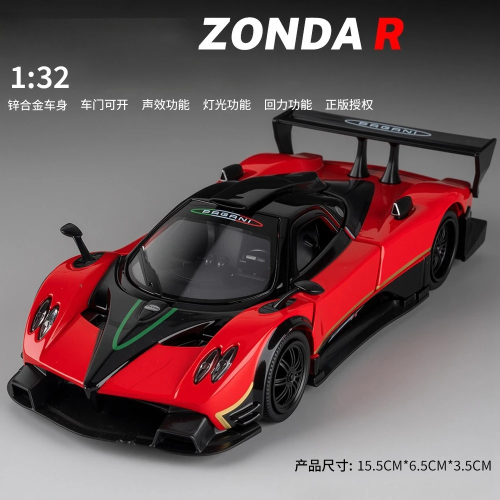 1:32 Zonda R Toy Cars Models Rubber Tires with Light Sound Miniature Vehicle Wheel Pull Back Sports Car Boys Birthday Gifts