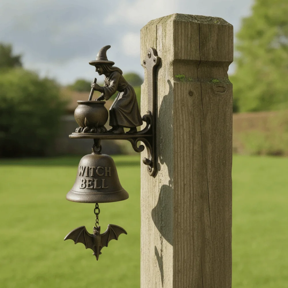 Vintage Halloween Witch Doorbell Alloy Sounding Witch Hanging Ornament Copper-colored Wall-mounted Halloween Door Hanger Bar
