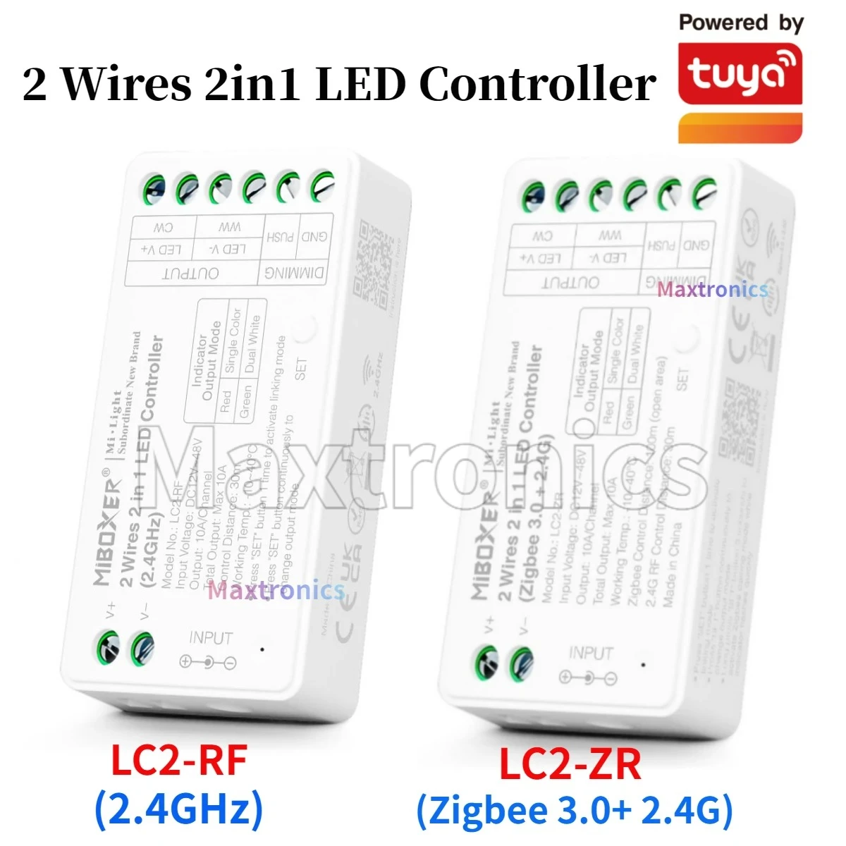 MIBOXER LC2-ZR/RF 2 in 1 CCT LED Controller ( Zigbee 3.0+ 2.4G)2 Wires DC12~48V for Dual White/Single Color COB LED Strip Light