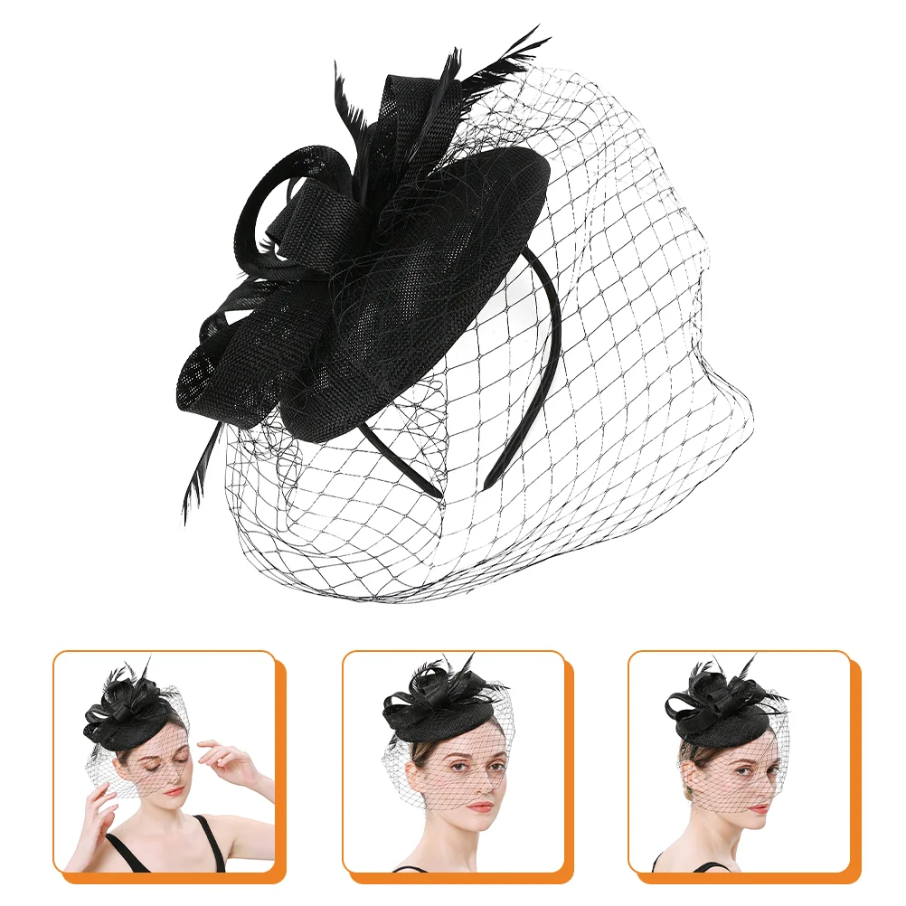 

ABS Mesh Headpiece Hair Clip Headband Set Elegant Teapot Hat Mesh Fascinator Party Wedding Headdress Banquet Hair Accessories