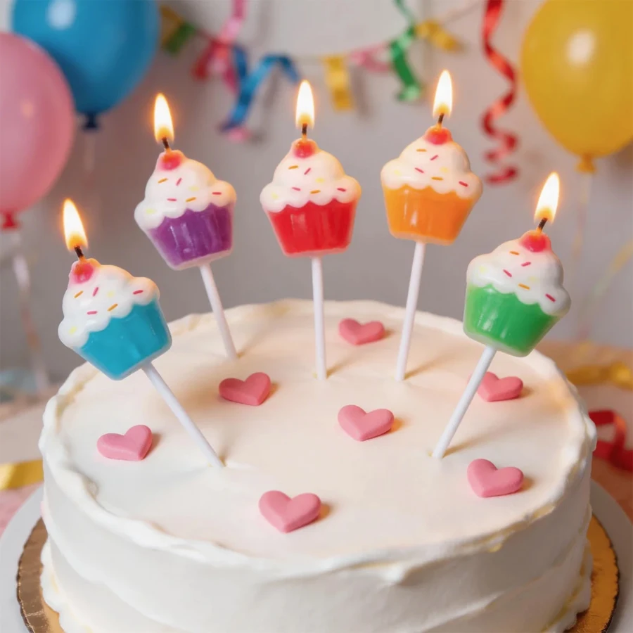 5 Velas Decorativas con Forma de Pastelito, Coloridas y Pequeñas, para Decoración de Pasteles, Cumpleaños Infantiles y Repostería