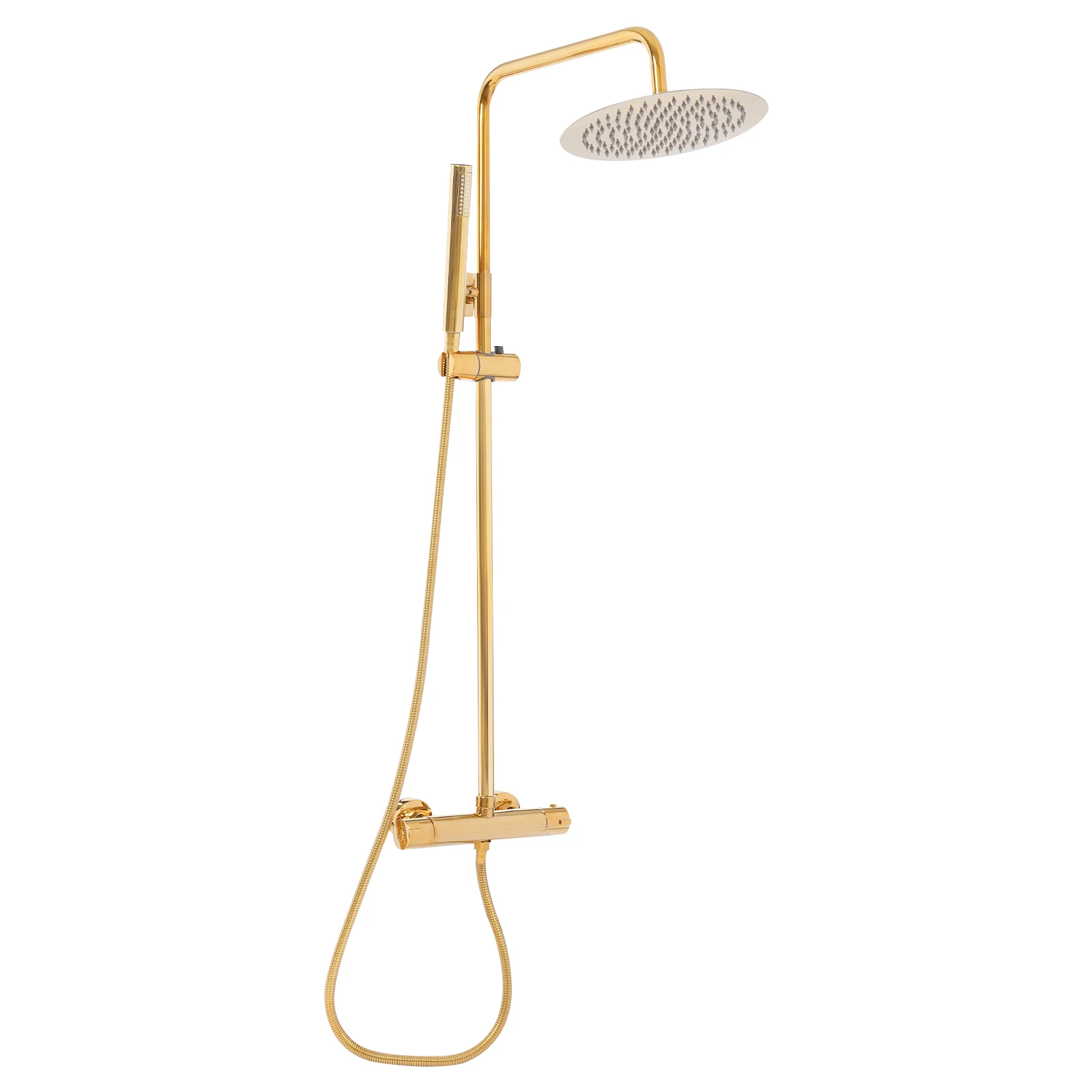 25 cm douchesysteem, douchesysteem met thermostaat, goud douchesysteem, in hoogte verstelbaar 90-100 cm