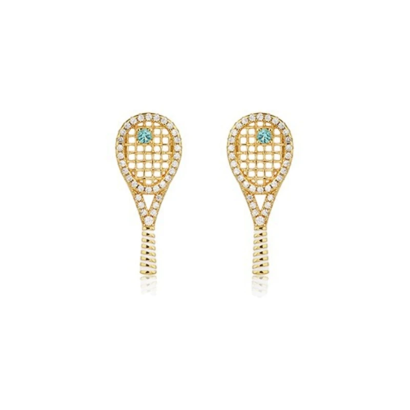 

Серьги Bellux из серебра 925 пробы, винтажные серьги в форме теннисной ракетки, изысканные ювелирные изделия, позолоченные, популярные европейские и американские украшения.