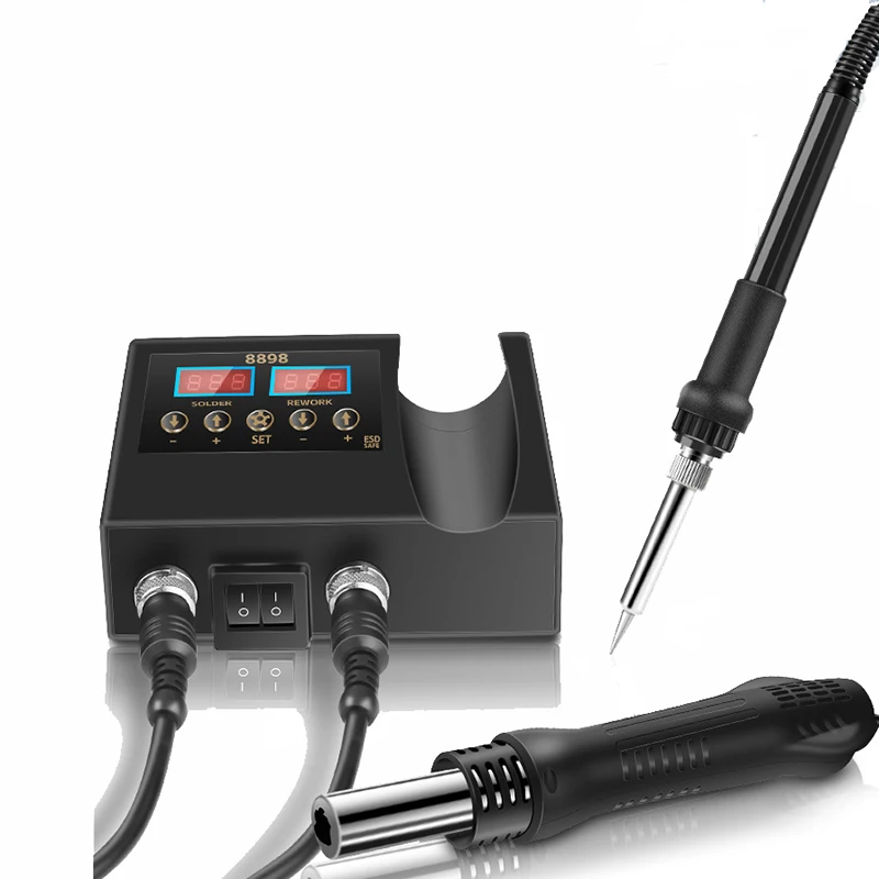 SMD Rework Soldering Station 2 in 1 Soldering Iron Portable Hot Air Gun Eruntop 8898