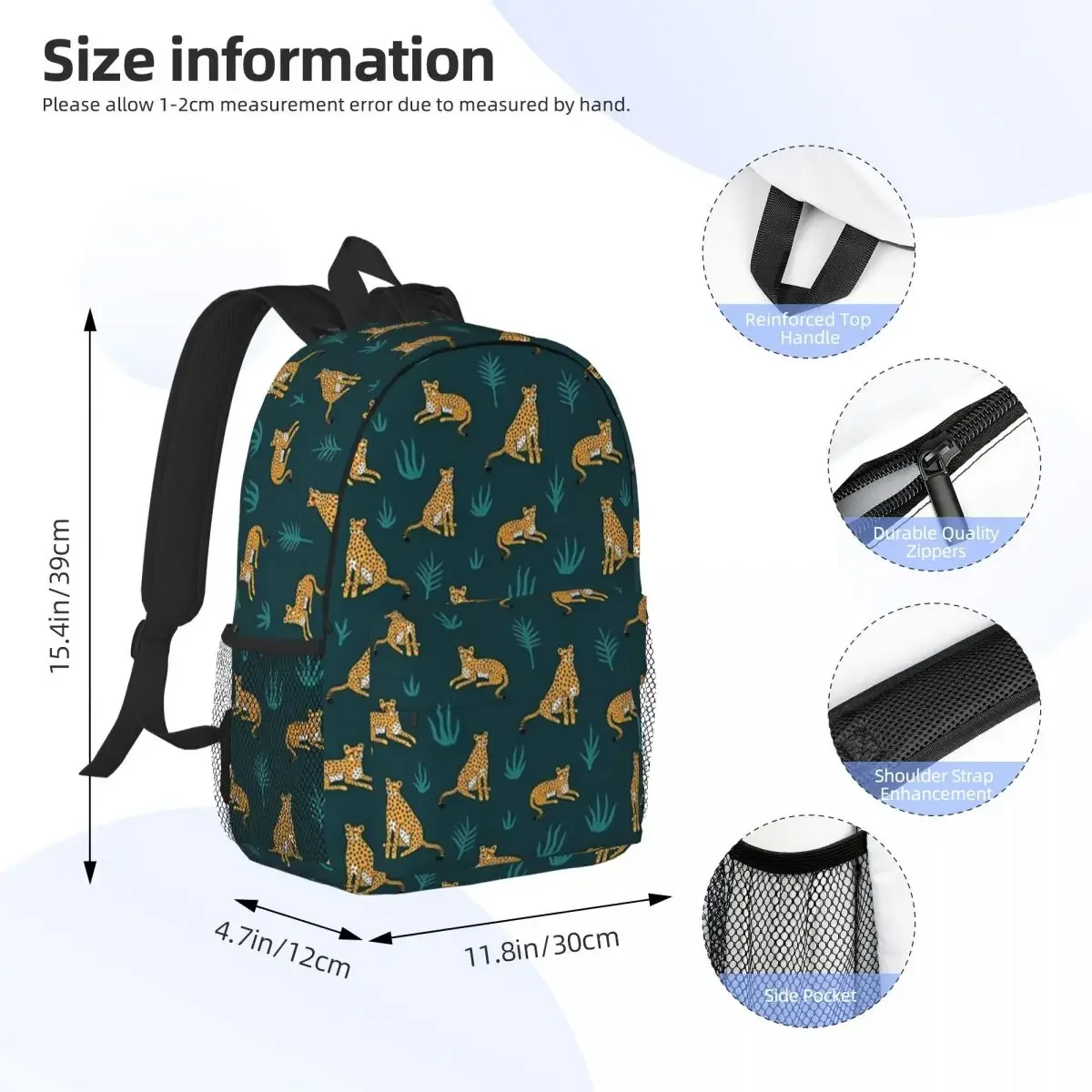 Cheetahs Yellow On Dark Green Backpack Teenager Bookbag Fashion Students School Bags Travel Rucksack Shoulder Bag Large Capacity