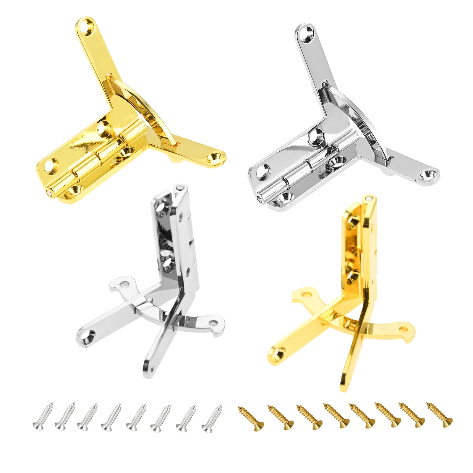 2Pcs 90 Degree Folding Hinge Jewelry Wooden Gift Box Wine Case Hinges 3.3 x 3cm for Kitchen Cabinets Bookcase Gold/Silver