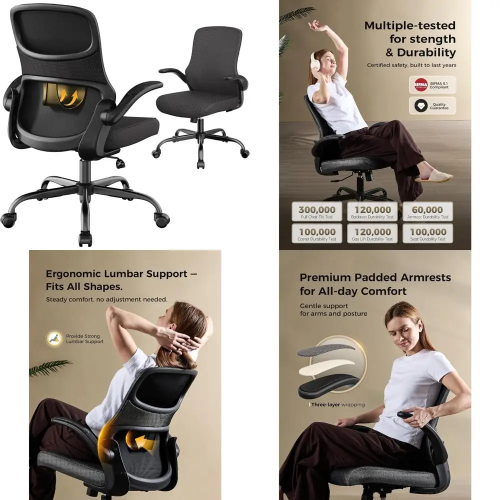 

Ergonomic Mesh Office Chair: Comfortable Gaming Desk Chair with Adjustable Height, Flip-up Armrests, Lumbar Support for Enhanced