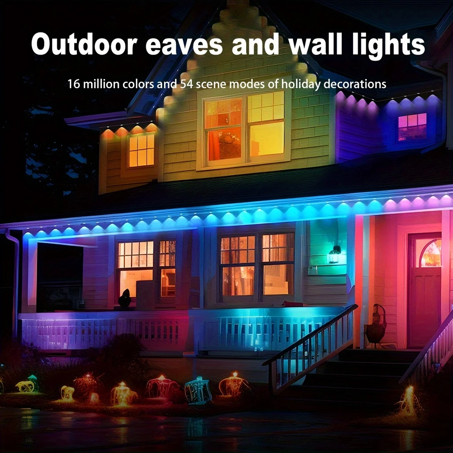 100Ft 60LED Smart RGB Outdoor Lights, Permanent Outdoor Lights, LED Eaves Lightsfor Party, Daily, Halloween, Christmas, Roof, Ga