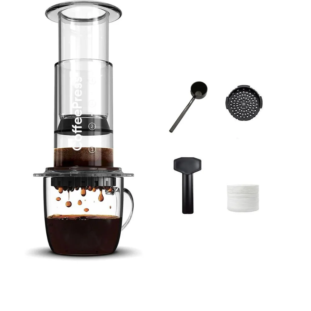

Portable Coffee Kettle French Style Anti-slip Press Coffee Pot Transparent Light Weight Hand Pour Coffee Maker Camping