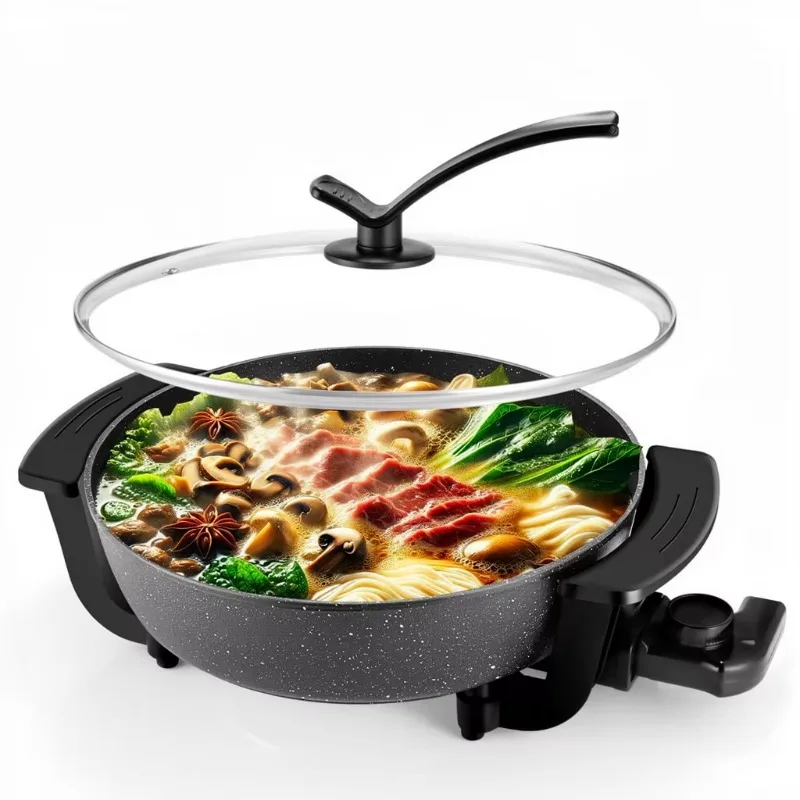

Electric Hot Pot Skillet 6L 110V Non-Stick BPA Free Temperature Control Tempered Glass Household Use Chinese Hot Pot for Parties