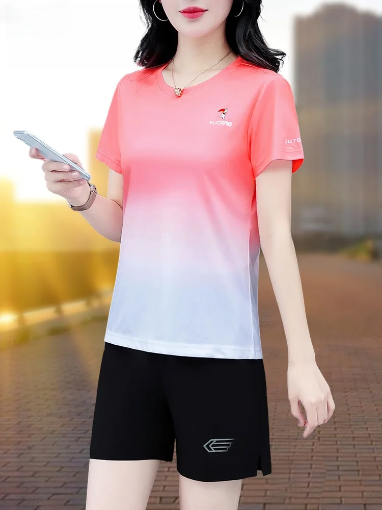 

TUCANO Ice Silk Quick Dry Sports Set Women Summer 2026 New Fitness Clothes Breathable Short Sleeve Shorts Running Suit