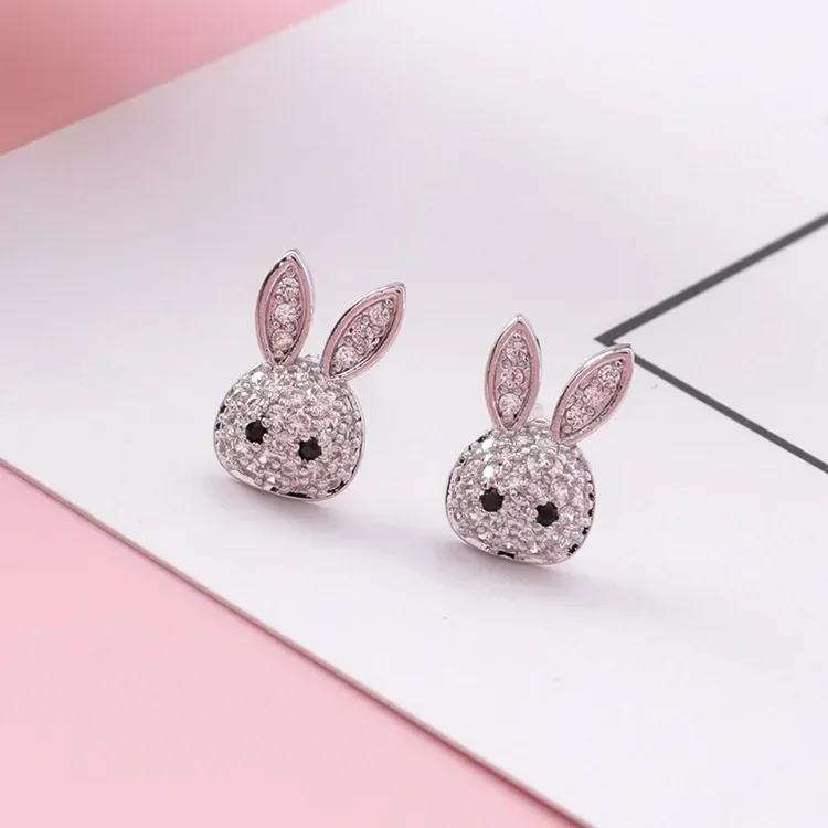 New Trendy Sale 925 silver pin small mini micro inlaid zircon rabbit earrings Crystal from Austrian Cute simple jewelry