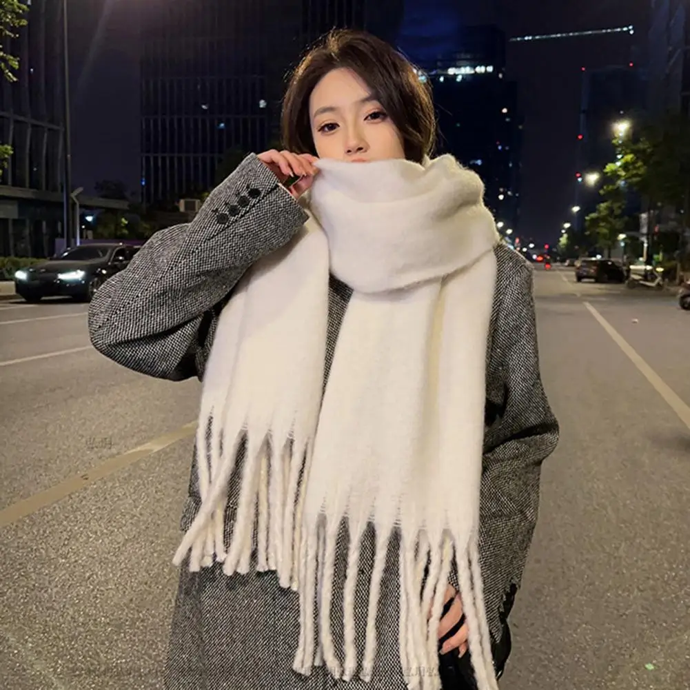 

Long Warm Scarf Elegant Winter Shawl Women's Thick Cashmere Scarf with Tassel Trim Fashionable Warm Stylish Accessories Solid