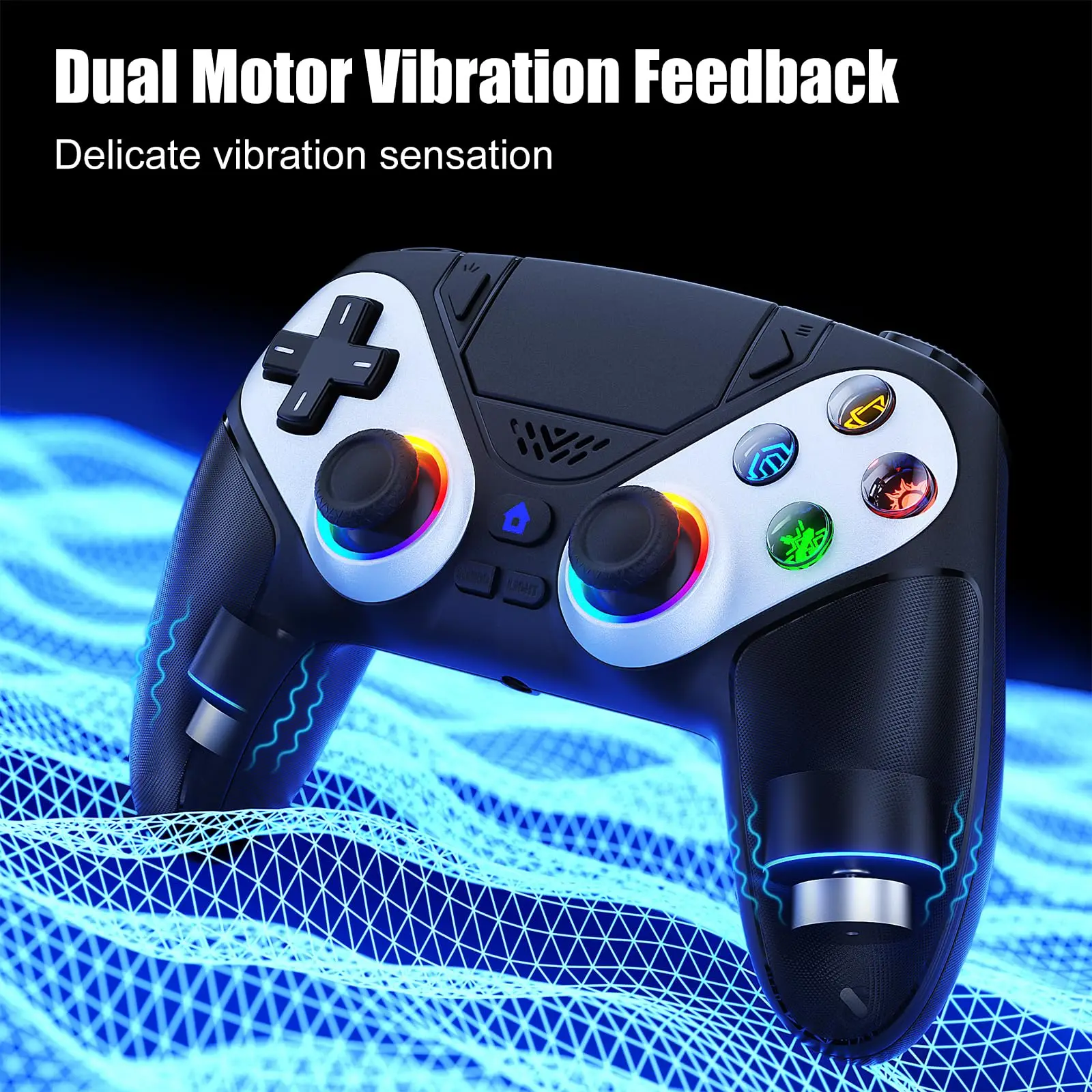 Für Playstation 5/PS5 Pro/Slim/PC RGB BT Kabelloser Controller mit Dual-Shock-Marko/Turbo-Programmfunktion, 3,5-mm-Audioanschluss, Gamepads – Detail 18