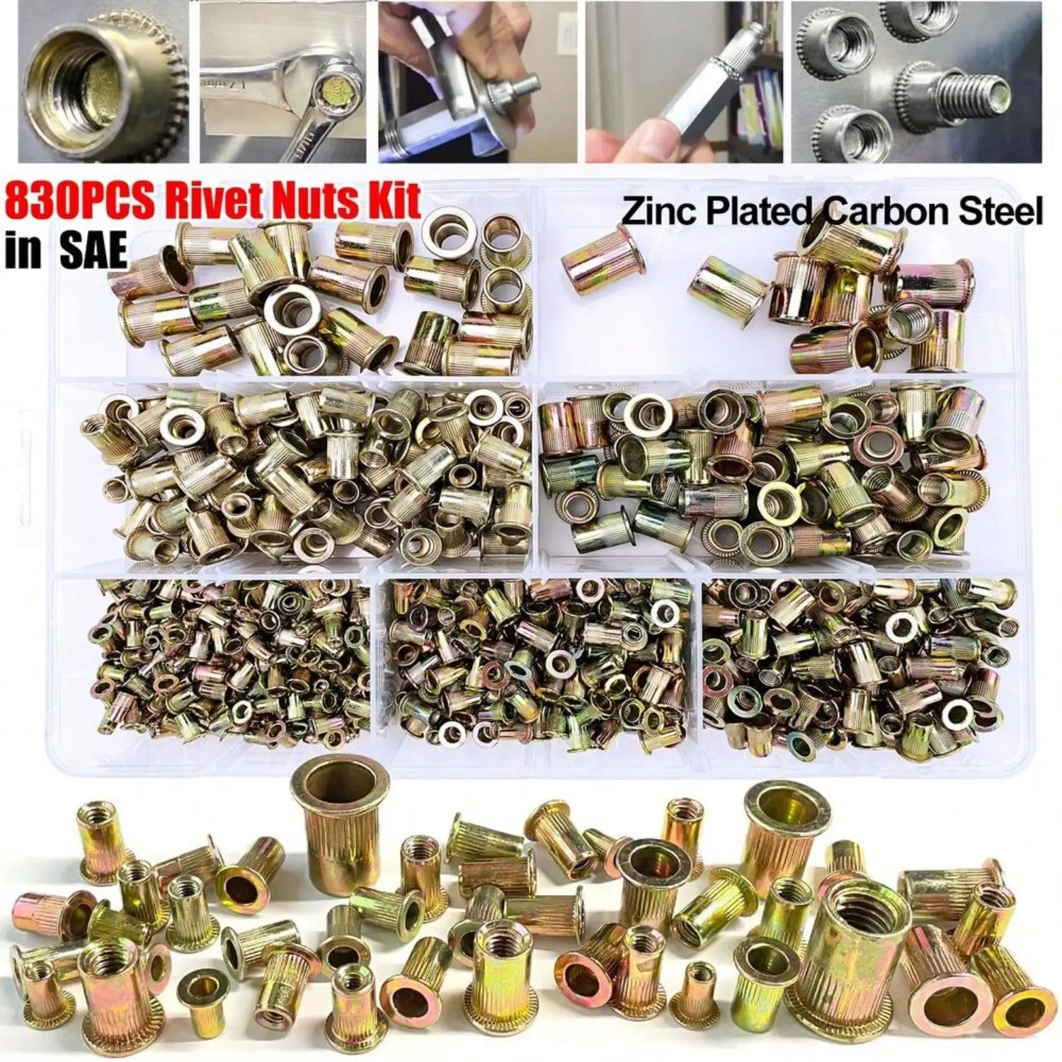 

830 Piece Rivet Nut Kit for Rivet Gun Nut Sete Thread Set Nut Tool