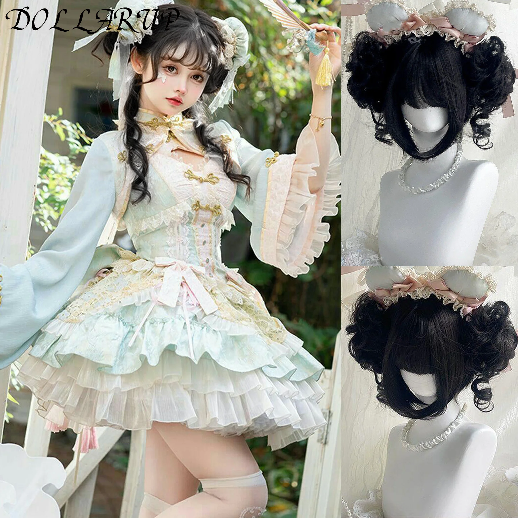 

Short Straight Hair Claw Clip Double Ball Bun with Bangs Synthetic Wig Suitable for Women Daily Role Playing Heat Resistant