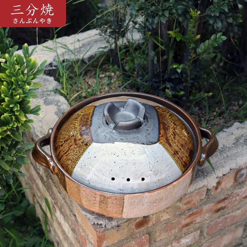 Hot-selling three-part Japanese clay casserole stew pot for home use with open flame and high temperature resistant