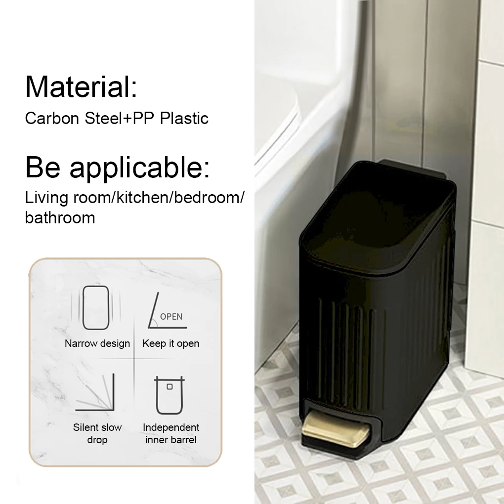 Simple And Stylish Steel Trash Can With Slow Smooth Lid Classic Bathroom Kitchen Luxury Toilet Matte Black