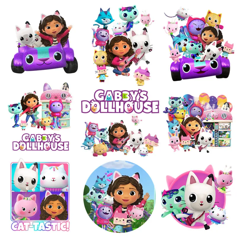 Cute Gabbys Doll House Cartoon Patches for Clothes Heat Transfer Thermal Stickers DIY Kids T shirt Iron on for Women Appliqued